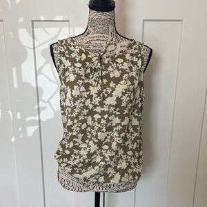 New York & Company Olive and Cream Floral Tie-Neck Cami Top